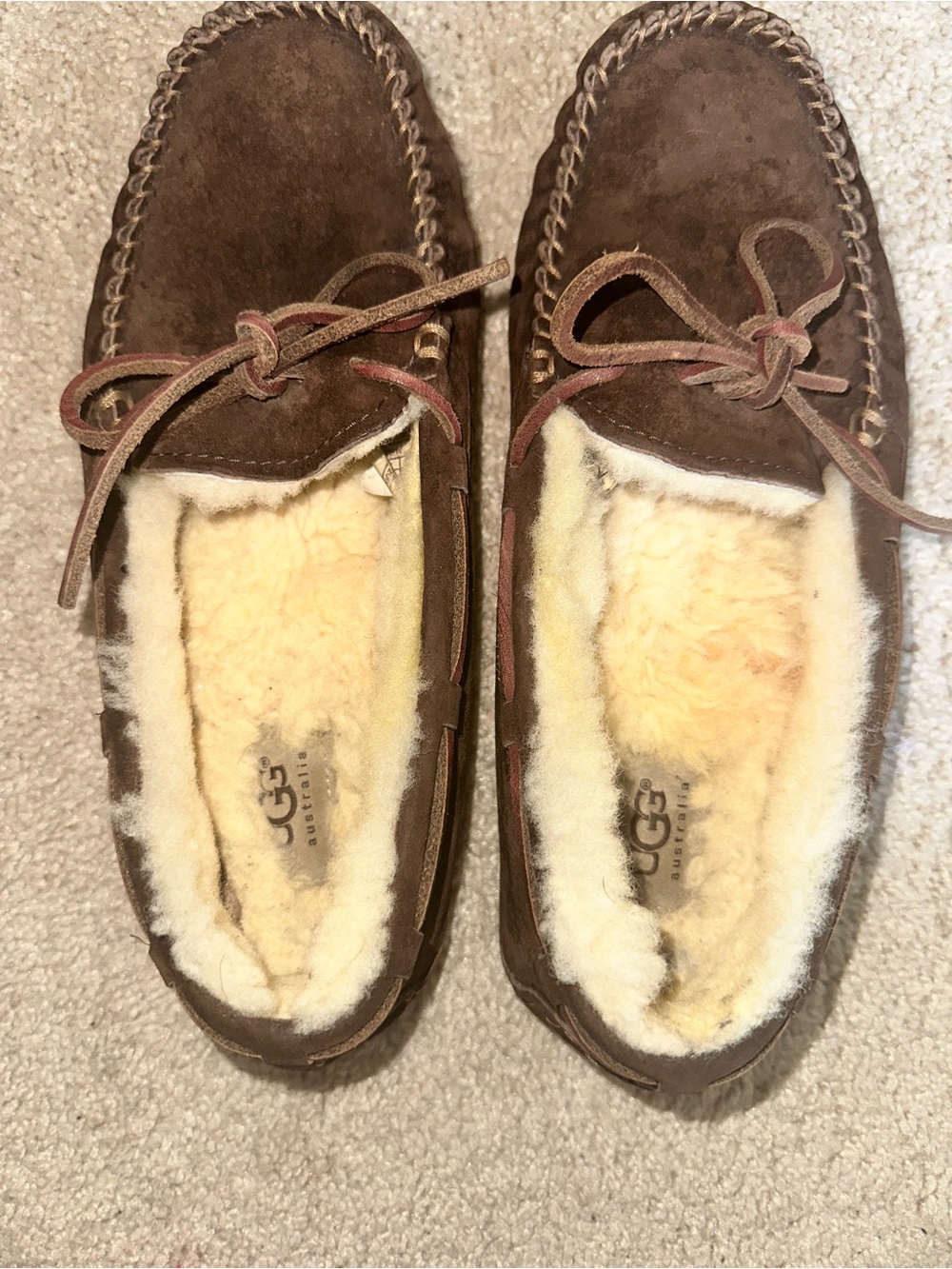UGG Australia Women’s Chocolate Brown Suede Moccasin Slippers with Shearling